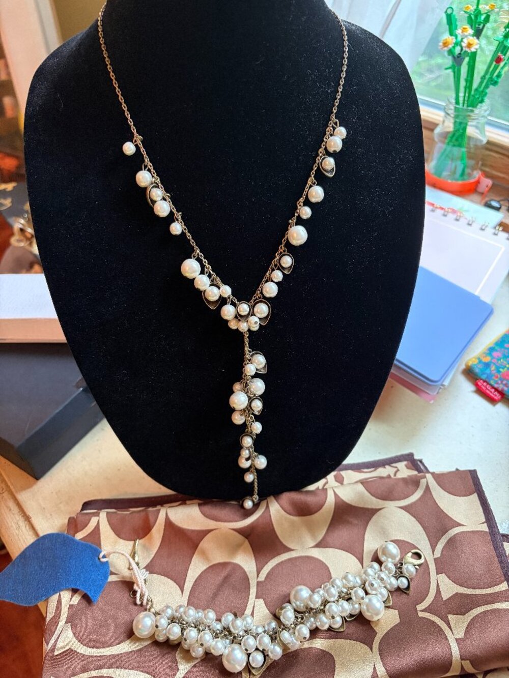 Chloe + Isabel "Holiday in Paris" Pearl + Crystal Drops Y-Necklace & Bracelet
